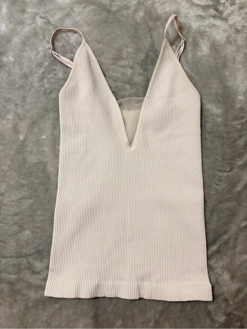 Free People Ribbed Plunging V-Neck Tank in Light Cream